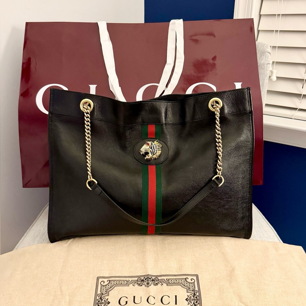 Gucci Rajah Leather Tote (Web Stripe Edition)